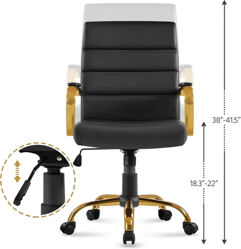 Miniatura 7 de Topeakmart Silla de escritorio de oficina Silla ejecutiva de cuero sintético ajustable con marco dorado asiento negro Negro y dorado