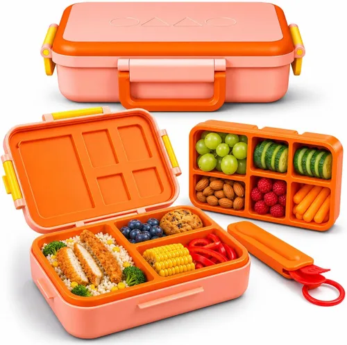 Miniatura 9 de ovve Lonchera Bento para niños y cubiertos – Lonchera para niños a prueba de fugas, insertos intercambiables, sin BPA, recipientes aptos para Azul