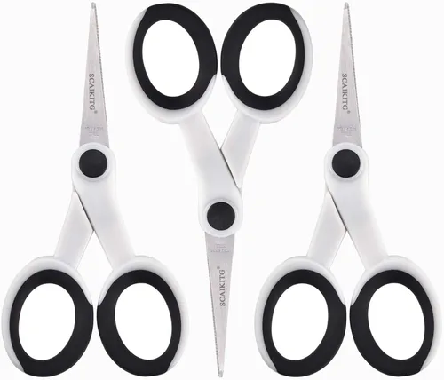 SCAIKTIG Tijeras de detalle de 5 pulgadas con punta inclinada, pequeñas tijeras de bordado multiusos para coser, tela, corte de papel, blanco,