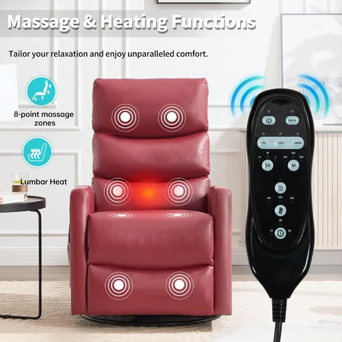 Miniatura 6 de PELUMY Sillón reclinable y mecedora giratoria de 360° con calor y masaje vibratorio, silla balancín para adultos, sillón reclinable compacto