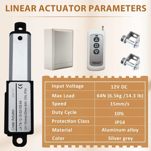 Miniatura 3 de Actuador micro lineal eléctrico de 12 V - carrera de 1.2 pulgadas, 64N/14.4 libras, velocidad de 0.6 pulgadas/s, mini actuador de movimiento