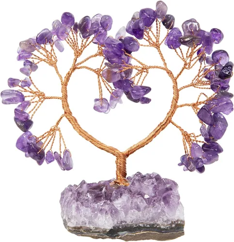 Miniatura 7 de Árbol de la vida de cristal de corazón con base de cristal de amatista natural, decoración espiritual de habitación para Reiki Feng Shui, buena