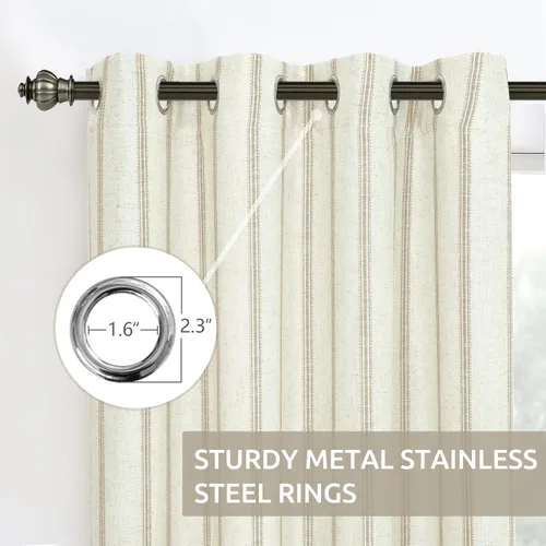 Miniatura 4 de DriftAway Cortinas opacas de mezcla de lino de granja de 90 pulgadas de largo para dormitorio, cortinas de lino con estampado de rayas verticales