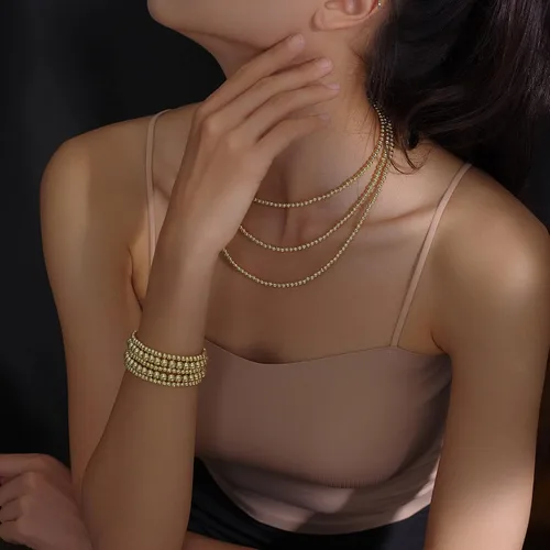 Miniatura 6 de Pulsera para mujer con cuentas chapadas en oro de 14 quilates, pulsera elástica de cuentas redondas