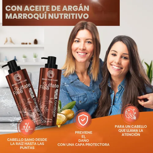 Miniatura 2 de Juego de champú y acondicionador de aceite de argán marroquí - Sin sulfatos, cuidado hidratante antifrizz para mujeres - Tratamiento hidratante
