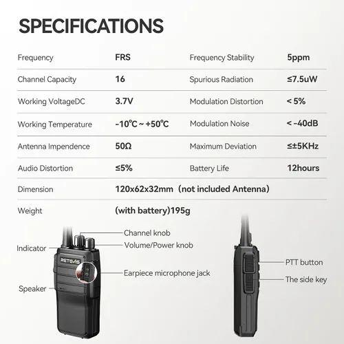 Miniatura 8 de Retevis Walkie Talkies RT21 para adultos, radios de 2 vías Walkie Talkies de largo alcance, radios portátiles FRS bidireccionales con auriculares