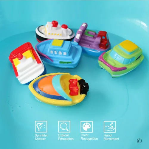 Miniatura 4 de Juguetes flotantes de baño para bañera (6 unidades), juguetes de barco de baño suaves para bebés, juguetes de agua de aprendizaje de bañera