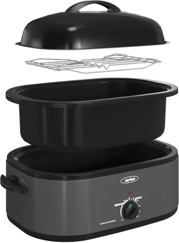 Miniatura 19 de Horno tostador Royalcraft con tapa autobásica, asador eléctrico de 18 cuartos con bandeja y parrilla extraíbles, horno tostador de pavo con función