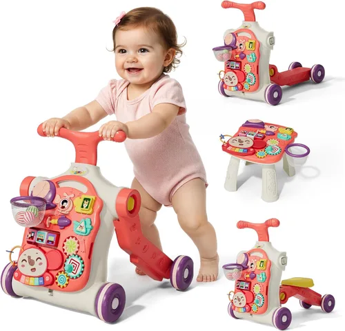 QDRAGON Caminador 5 en 1 para bebé, andador de empuje para bebés, montado como scooter/motocicleta/centro de actividad/panel desmontable, juguetes