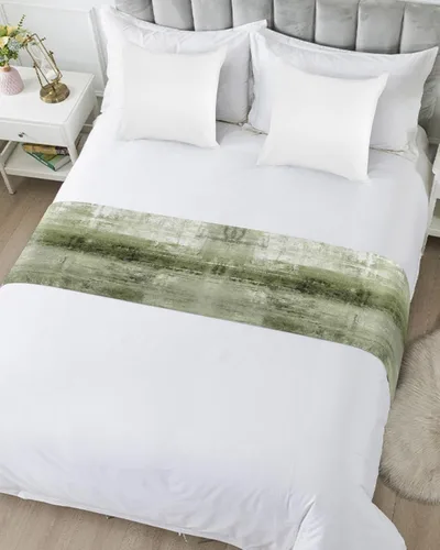 Miniatura 5 de Camino de cama para cama tamaño Queen, color verde salvia, manta decorativa para pie de cama, pintura al óleo geométrica moderna, arte abstracto