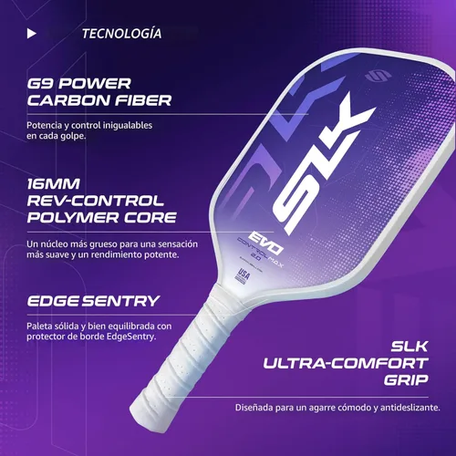 Miniatura 4 de Selkirk Sport SLK Evo Pickleball Paletas Evo Power, control e híbrido Pala de pickleball de fibra de vidrio o fibra de carbono Control Púrpura
