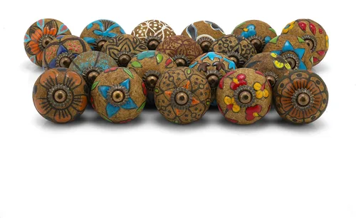 Miniatura 23 de Tiradores y pomos dorados para cajones, varios pomos de puerta antiguos para armarios de cocina, decoración bohemia de granja, juego de 6