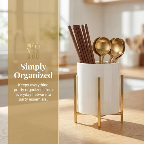Miniatura 3 de 2 Piezas Soporte para Cubiertos de Encimera, Soporte de Cocina para Cucharas y Tenedores, Organizador de Utensilios de Encimera, Soporte para Sólido