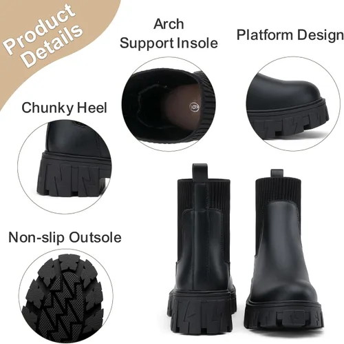 Miniatura 4 de Jeossy Botines 9610 para mujer, con plataforma Chelsea, tacón grueso, suela elástica