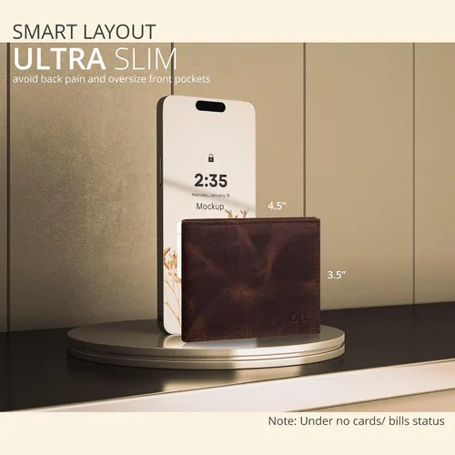 Miniatura 21 de Cartera delgada de cuero para hombre, bloqueo RFID, bolsillo frontal minimalista, delgada y elegante con ventana de identificación, regalo