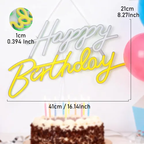 Miniatura 5 de Letrero de neón de feliz cumpleaños, letrero de neón para decoración de pared, luz de neón regulable alimentada por USB, letrero LED de feliz