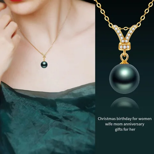 Miniatura 3 de Collares con colgante de perlas reales cultivadas de Tahití negro para mujer con perlas genuinas de calidad AAA de 9 a 0.394 in Collar de plata