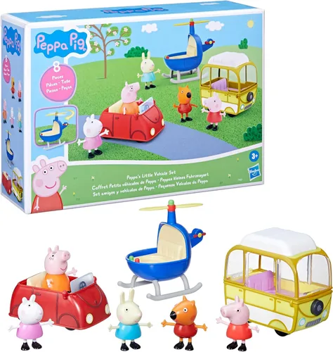 Miniatura 9 de Peppa Pig Peppa's Little Vehicle Playset para niñas y niños, incluye helicóptero, cámper y automóvil, y juego de 5 figuras, juguetes preescolares, a