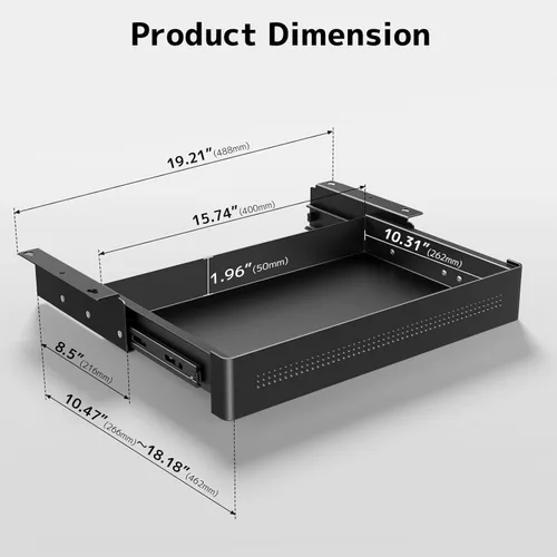 Miniatura 3 de PUTORSEN Cajón de almacenamiento debajo del escritorio de 15.7 pulgadas de ancho, organizador deslizante suave para escritorio de pie y oficina