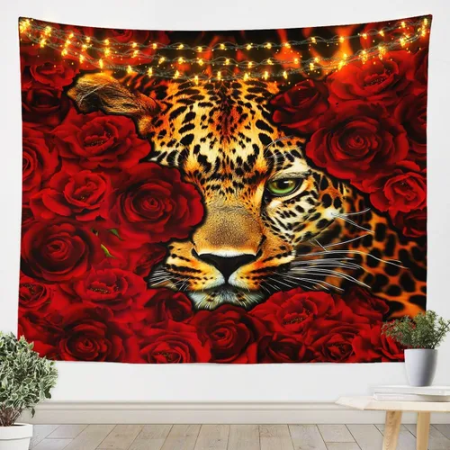 Miniatura 3 de Tapiz femenino de flores de rosas rojas, tapiz de pared para el día de San Valentín, decoración de habitación de niñas y mujeres, cielo estrellado