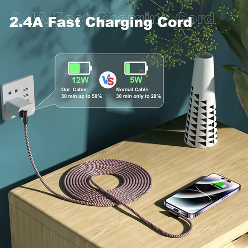 Miniatura 2 de Paquete de 3 cargadores de iPhone de 6 pies [certificado Apple MFi] Cable Lightning de ángulo recto de carga rápida, cable de automóvil para iPhone