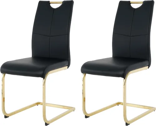 Miniatura 11 de Juego de 2 sillas de comedor, modernas sillas de cocina con respaldo alto con patas de metal y asiento acolchado de piel sintética, sillas de Negro