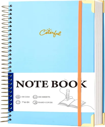 Yoment Cuaderno de espiral B5 con bolsillos para carpeta, 200 páginas de tapa dura, diario de rayas universitarias, papel grueso de 3.53 oz/m² para