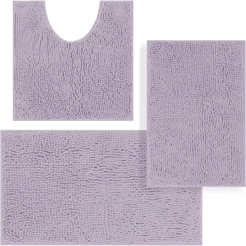 Miniatura 21 de Juego de alfombras de baño de 3 piezas, tapetes de baño para baño antideslizantes, alfombras de baño de felpilla gruesa, suaves y absorbentes, juego