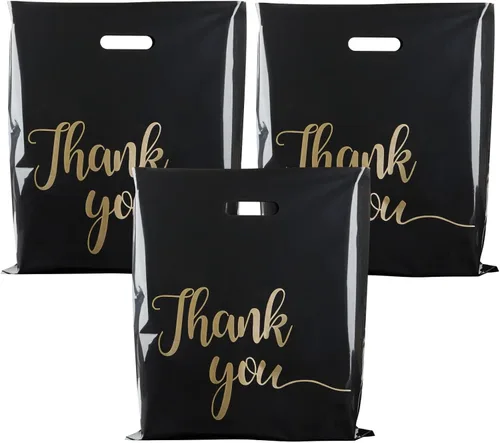 Miniatura 9 de ZORRITA Paquete de 100 bolsas de agradecimiento para pequeñas empresas, bolsas de plástico de 15 x 18 pulgadas con asas, bolsa de mercancía al por