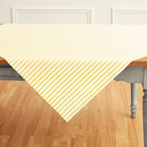 Miniatura 55 de Solino Home Mantel de lino a rayas de 52 x 52 pulgadas, mantel cuadrado 100% lino puro natural y blanco, diseño de rayas Amalfi, lavable a máquina