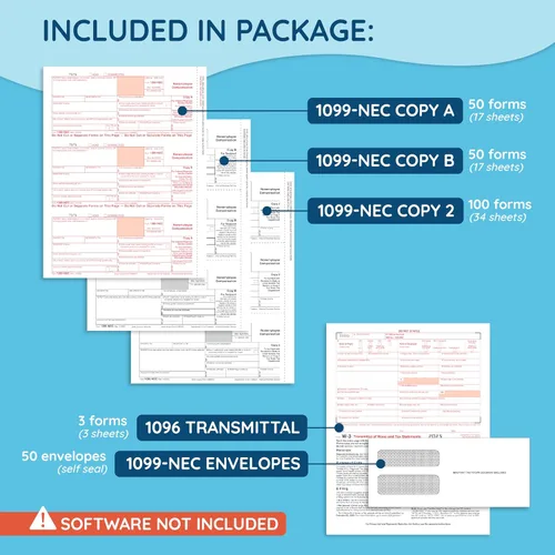 Miniatura 2 de Blue Summit 50 Formularios 1099 NEC 2025 con Sobres, 50 Formularios de Impuestos 1099 NEC 2025, Kit de 4 Piezas, Compatible con QuickBooks