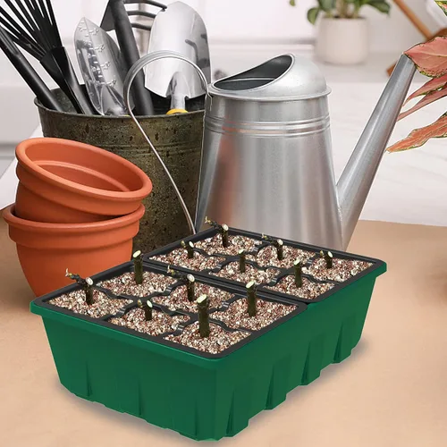 Miniatura 6 de Gardzen Juego de 10 propagadores de jardín, kits de bandejas de semillas negras con 120 celdas, bandejas de inicio de semillas con cúpula y base