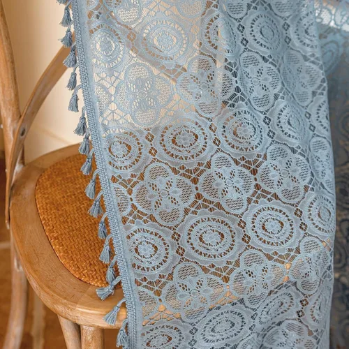 Miniatura 13 de YJ YANJUN - Cortinas de café boho, 24 pulgadas de largo, 2 paneles, cada una de 59" de ancho x 24" de largo, beige, con crochet, cortinas de cocina