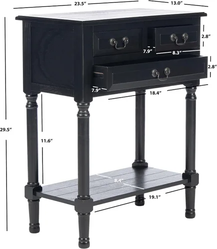 Miniatura 3 de SAFAVIEH Furniture - Mesa consola de 3 cajones Primrose - Negro - Madera maciza - Diseño clásico de granja - Ideal para entrada, sala de estar