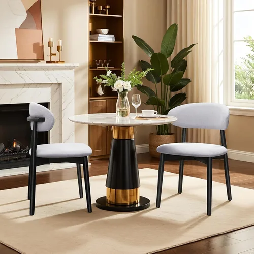 Miniatura 14 de Juego de 2 Sillas de Comedor de Madera Modernas Tapizadas en Tela, Sillas de Cocina de Mediados de Siglo Moderno, Sillas de Comedor de Granja