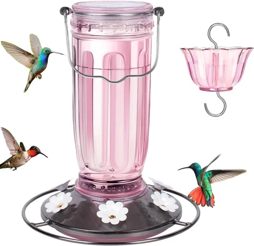 Miniatura 17 de Kingsyard Comedero de vidrio para colibríes para exteriores, comedero para pájaros silvestres con 6 puertos de alimentación para colgar para patio