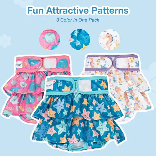 Miniatura 4 de Pet Soft Pañales para Perras Hembras – Paquete de 3 Pañales Lavables Estilo Vestido para Perras Hembras en Celo – Bragas Reutilizables