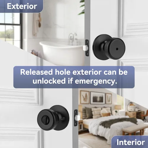 Miniatura 2 de Pomos de puerta negros, pomo de puerta Pismo con cerradura, manijas de puerta de privacidad interior para baño y cama (privacidad, negro mate, 6)