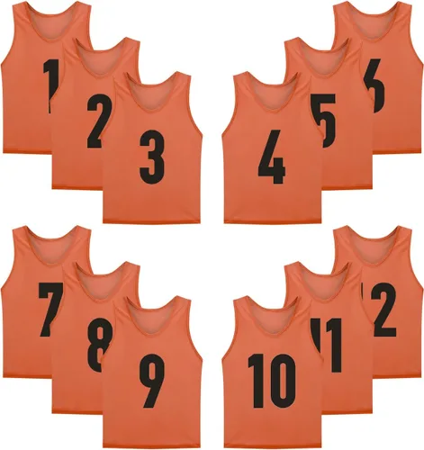 Miniatura 8 de Paquete de 12 (1-12) camisetas numeradas, baberos de fútbol, piñones para entrenamiento de equipo, para adultos, jóvenes y niños.