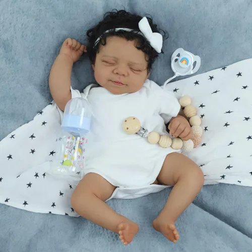 Miniatura 5 de SCOM Muñecas de bebé renacidas Niño Negro - 18 Pulgadas Muñecas recién nacidas realistas Muñecas de bebé recién nacidas afroamericanas Muñeca