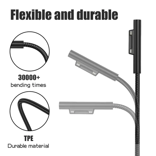 Miniatura 4 de YACSEJAO Cable de carga Surface Pro USB-C de 15 V/3 A, 60 W, conexión de superficie a USB C, cable de carga para Surface Pro 7/6/5/4/3 Go3/2/1 y más