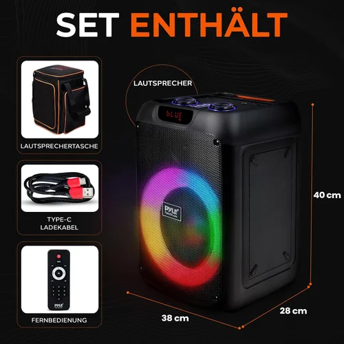 Miniatura 8 de Pyle Altavoz portátil Bluetooth para fiestas con woofer de 8 pulgadas, función TWS, batería recargable de 100W, entrada de micrófono, eco, control