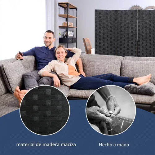 Miniatura 5 de FDW - Mampara plegable y portátil de madera con diseño de malla tejida para casa y oficina