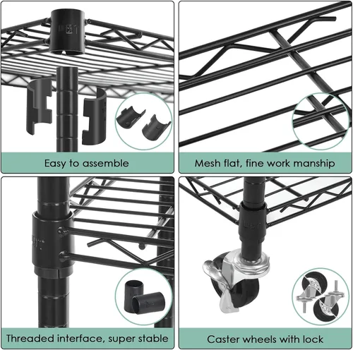 Miniatura 5 de WDT Estantes de almacenamiento de 3 niveles, estantes de metal resistente, estante ajustable con ruedas para oficina en casa, garaje, cocina, baño