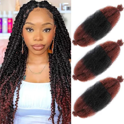 Miniatura 17 de Cabello afro elástico y trenzado de 30 pulgadas 2 paquetes, cabello preesponjado y trenzado elástico pre-estirado para extensiones de cabello suave