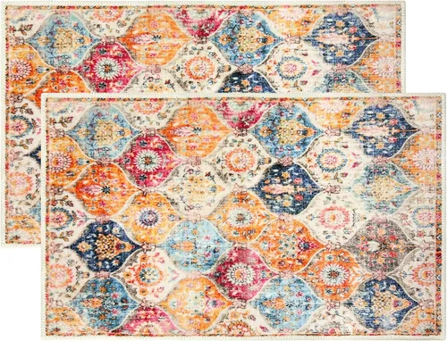 Miniatura 13 de 2 piezas de alfombrilla lavable para interiores de 24" x 36", antideslizante, alfombra de suelo retro, alfombra absorbente para entrada, alfombra