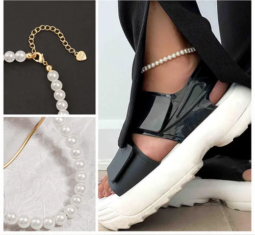 Miniatura 6 de Aobei Pearl Tobilleras de perlas hechas a mano para mujer, pulsera de tobillo ajustable con cuentas blancas para regalo de boda