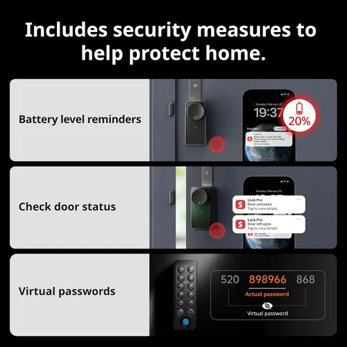 Miniatura 9 de SwitchBot WiFi Cerradura inteligente Pro con teclado táctil, cerradura de puerta de entrada sin llave con escáner de huellas dactilares, cerrojo