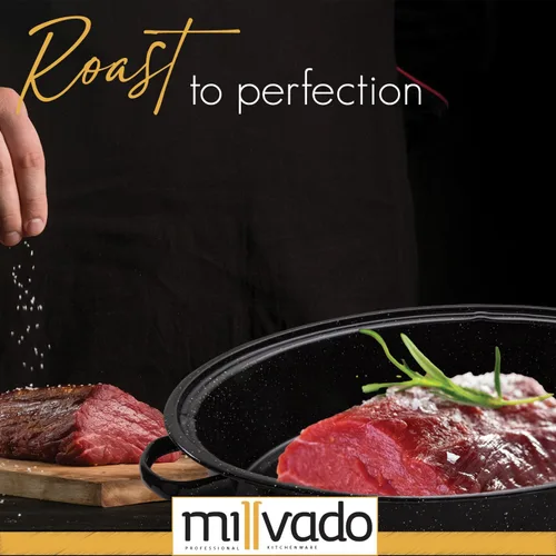 Miniatura 5 de Millvado Bandeja para Asar con Tapa, Bandeja para Asar Pavo, Capacidad Extra Grande de 15 libras, Asador de Horno de Granito de 18" Forma Ovalada