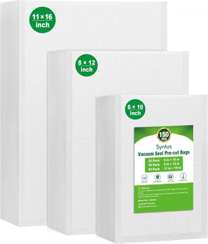 Syntus Bolsas Selladoras al Vacío, 150 Galón 11" x 16" y Cuarto 8" x 12" y Pinta 6" x 10" Bolsa Precortada de Grado Comercial, Bolsas de Vacío para